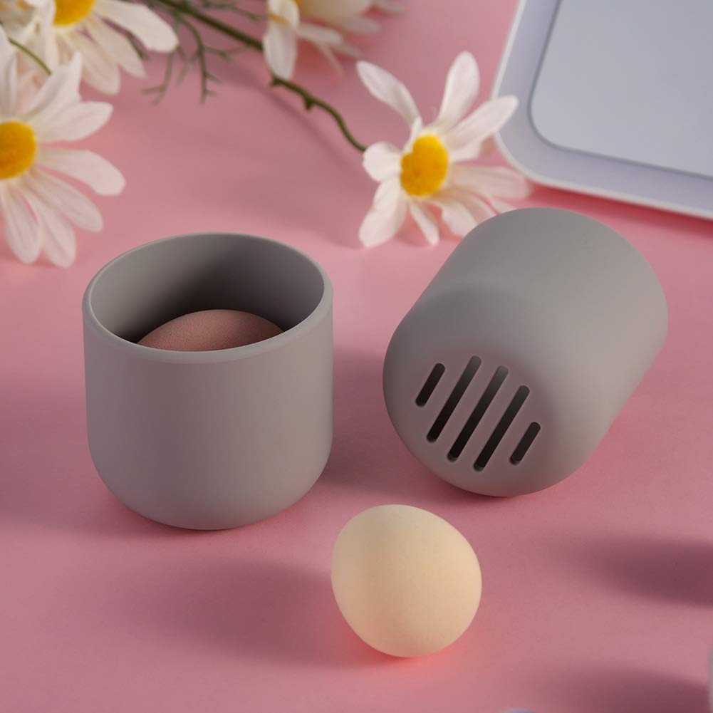 BEZOX Makeup Sponge Holder, Silicone Beauty Sponge Case with Double-Sided Vent Design for Quick Drying, Compact Travel Essentials Make Up Blender Container (BLENDER NOT INCLUDED) - Grey