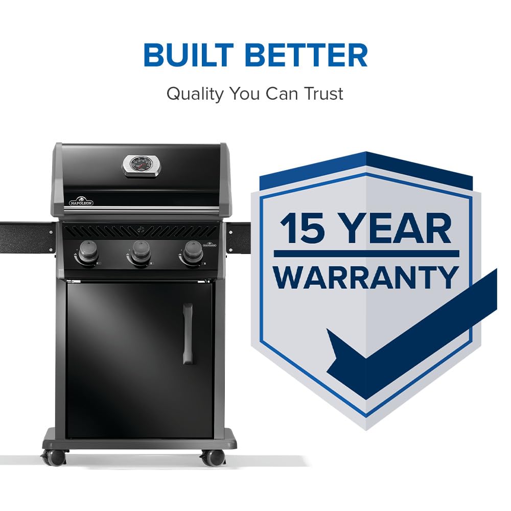 Napoleon Rogue 425 Propane Gas Grill, Black, Durable 3-Burner BBQ