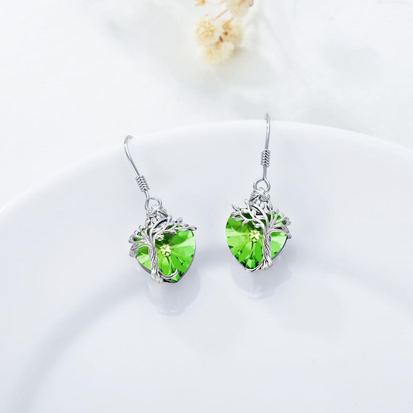 TOUPOP Heart Emerald Earrings Sterling Silver Tree of Life Earrings May Birthstone Jewelry Birthday Mothers Day Gifts for Women Mom Her
