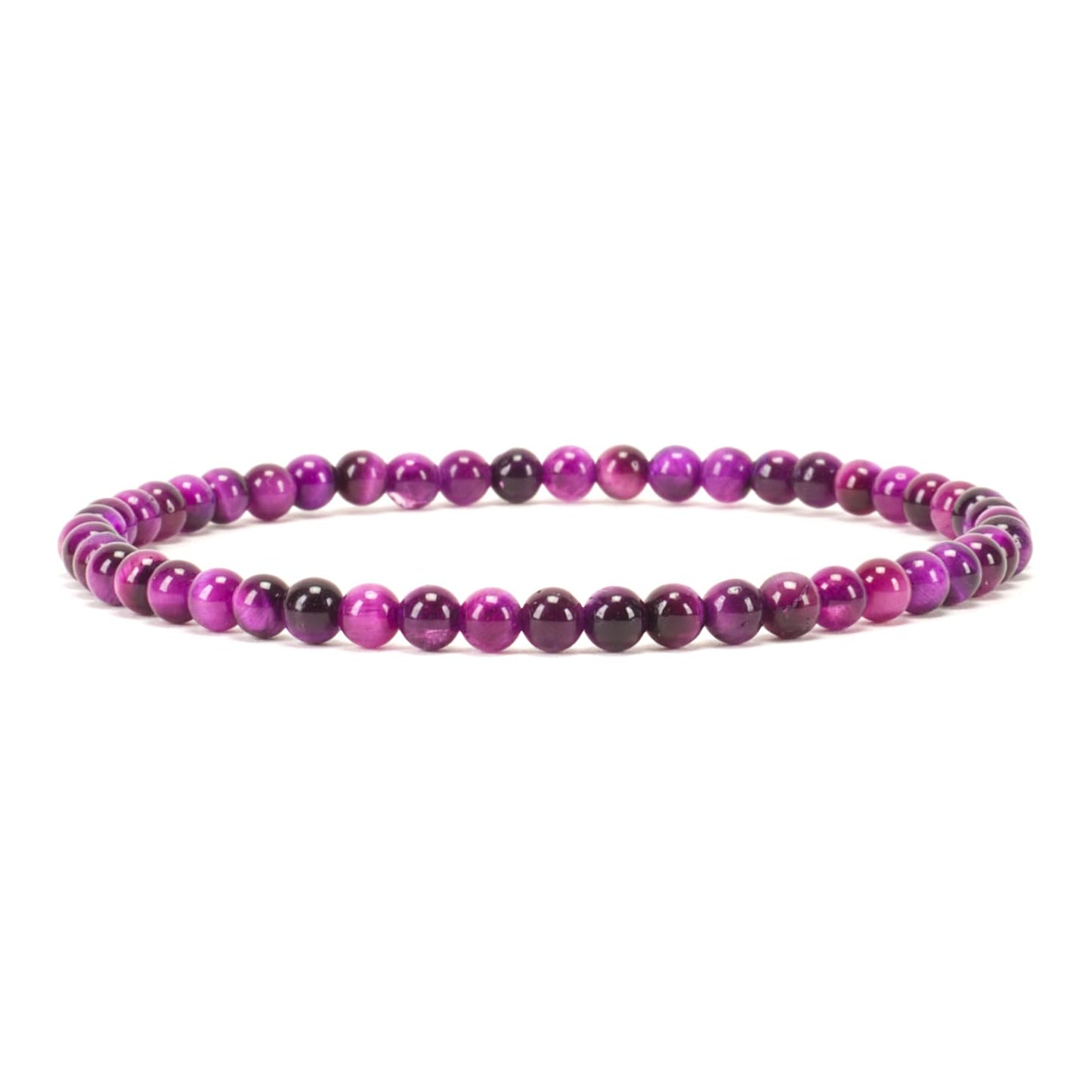 Cherry Tree Collection - Small, Medium, Large Sizes - Gemstone Beaded Bracelets For Women and Men - 4mm Round Beads (Purple Tiger's Eye, Medium)