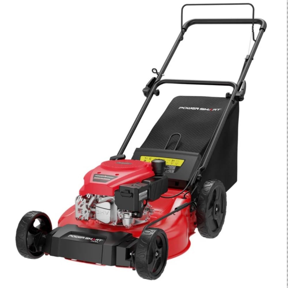 PowerSmart 21" 3-in-1 Push Lawn Mower, 144cc Engine,Mulching, Bagging, Discharging, High Wheels, Lightweight and Easy Assembly,6 Cutting Height, Lightweight,for Garden Yard