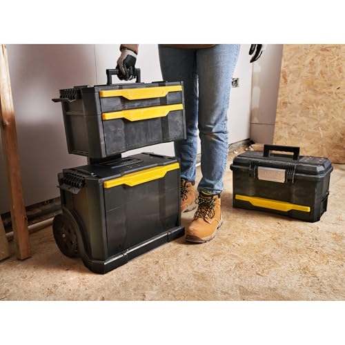 STANLEY Rolling Workshop Toolbox, Detachable Toolbox with Drawers, Flip Bin, Back Pocket, 7 Heavy Duty Wheels, 1-79-206