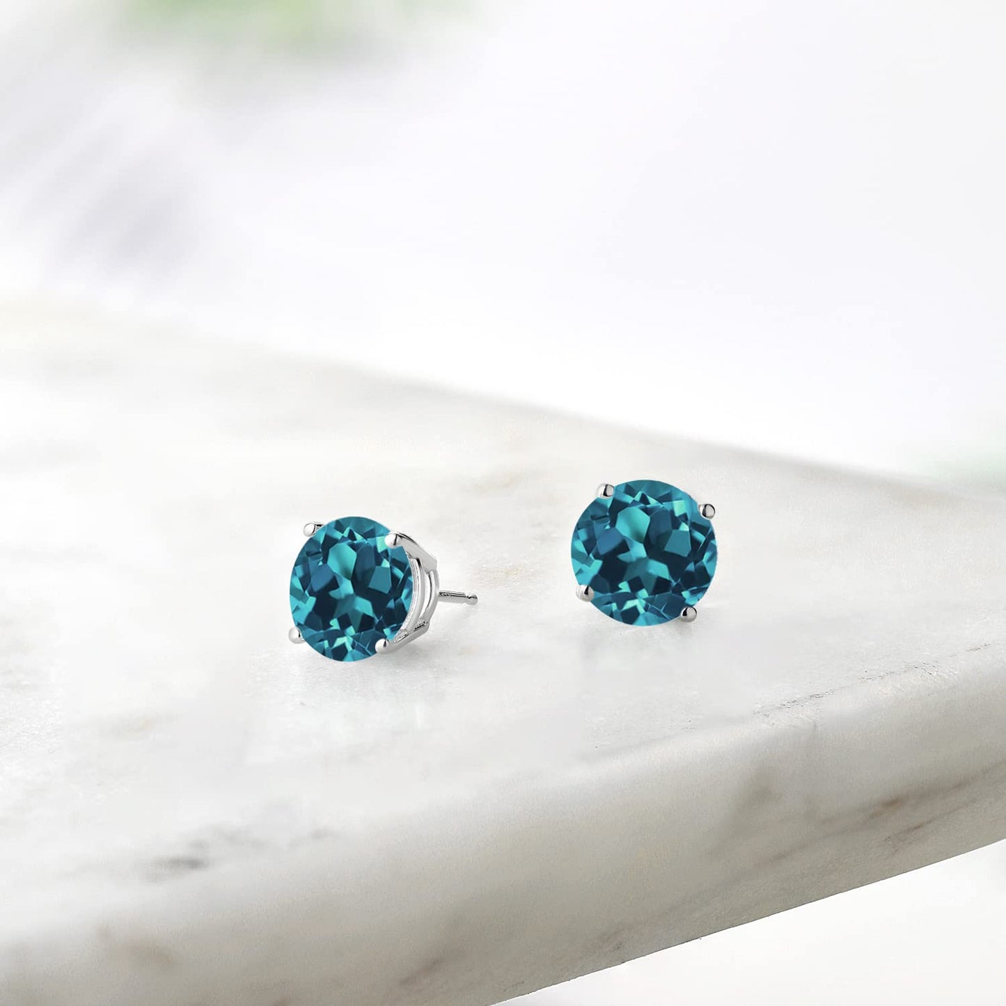 Gem Stone King 2-4 Cttw Round Gemstone Birthstone Stud Earrings For Women Men | 925 Sterling Silver | Round 7MM | Fine Jewelry Gifts for Women Her Mom Wife Men | London Blue Topaz-November