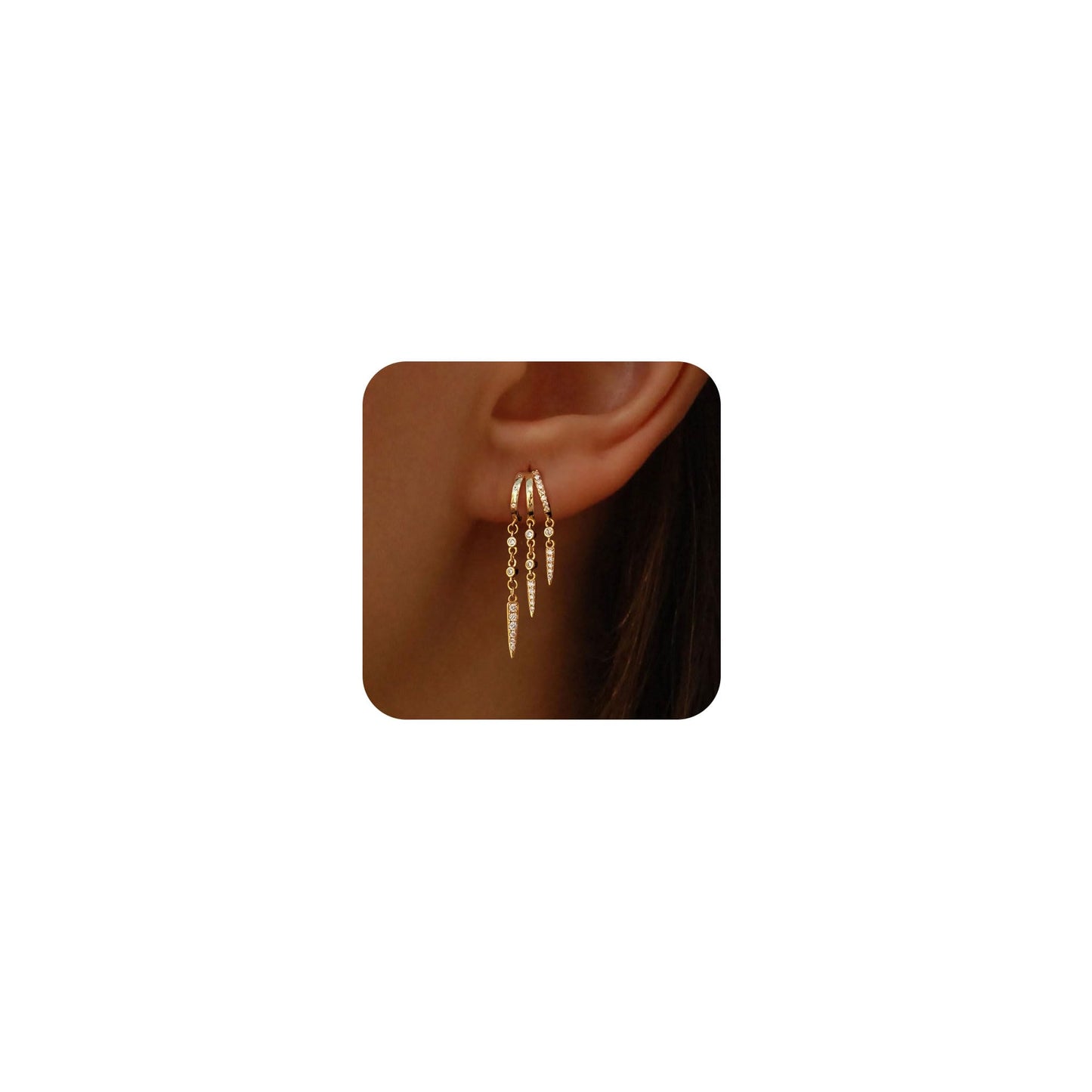 SELSHE Dangle Earrings for Women,14K Gold Plated Long Chain Earring Dainty Triple Drop Earrings Hypoallergenic Huggie Earrings for Women Trendy Fashion Accessories Womens Jewelry