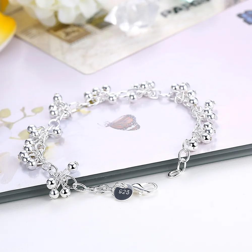 OSIRIDEH2 Bell Bracelet 925 Sterling Silver Bells Sounds Bead Chain Bracelet for Women Wedding Engagement Party Jewelry Jingling Bracelets (bracelet-01)