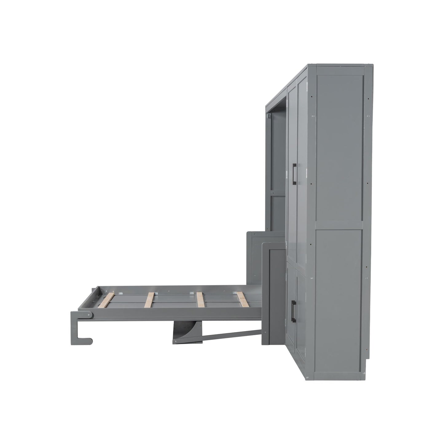 Merax Queen Size Murphy Bed Wall Bed with Closet and Wardrobe Storage for Bedroom,Gray
