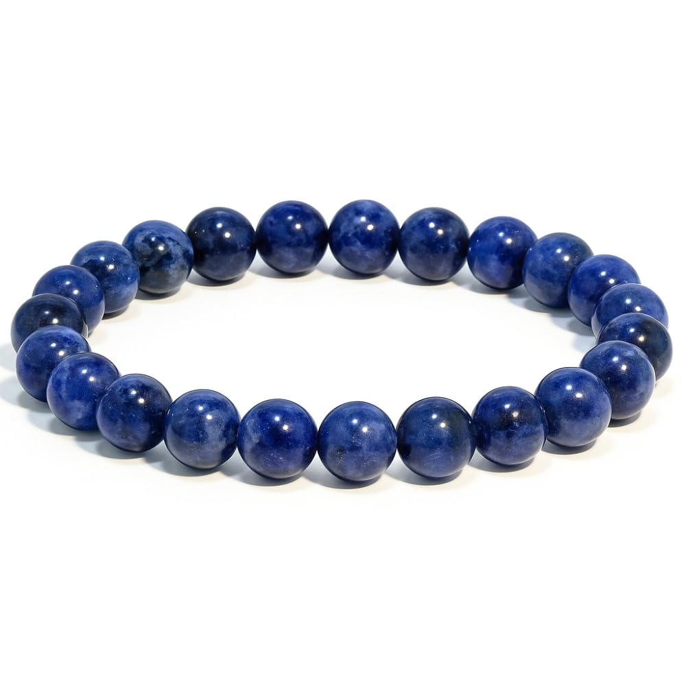 ANAYA AGATE Sodalite Bracelet, Natural Healing Crystal Bracelet for Women and Men, 8mm Round Beaded Bracelet for Spiritual, Protection, Positive Energy, Elastic Adjustable Size Gemstone Bead Bracelet
