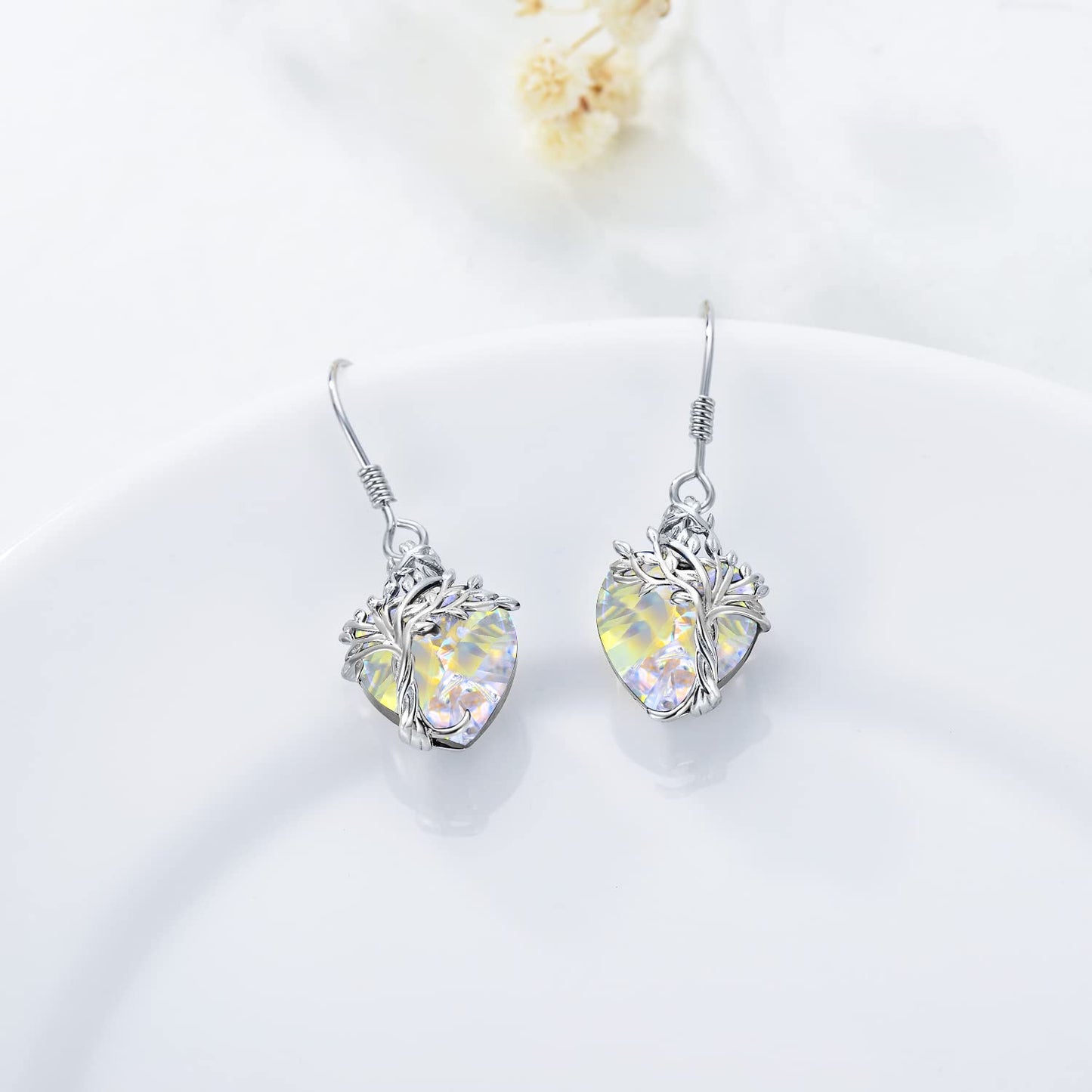 TOUPOP Heart Crystal Earrings Sterling Silver Tree of Life Earrings April Birthstone Jewelry Birthday Mothers Day Gifts for Women Mom Her