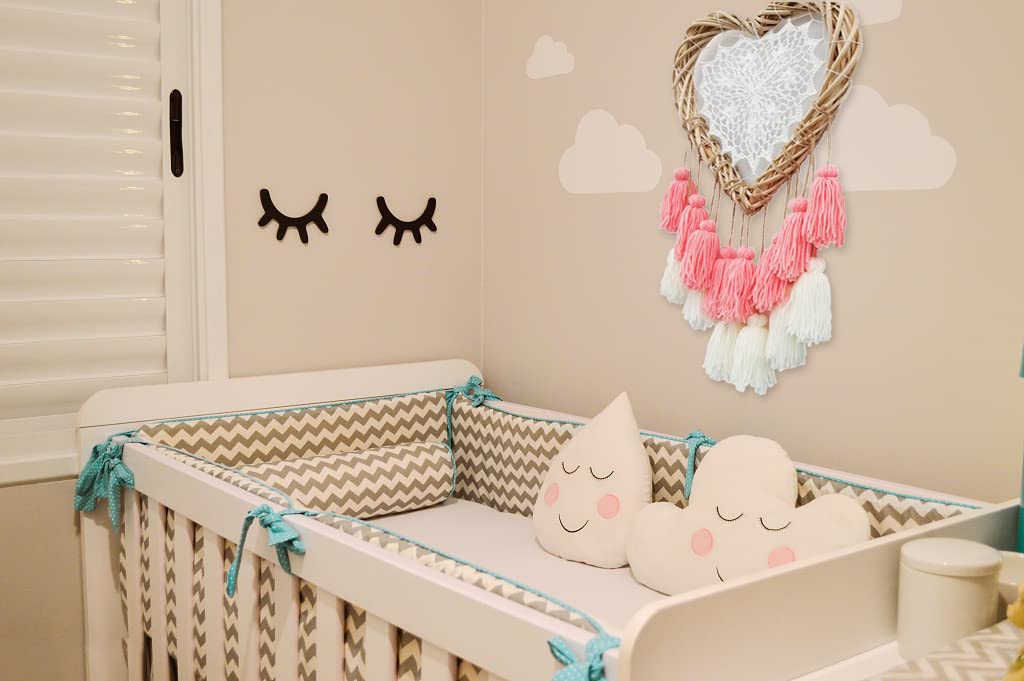 LVOPO Wall Hanging with Pink Tassels, Boho Baby Girls Room Wall Decor, Kids Nursery Decoration, Handmade Rattan Woven & Soft Cotton Cute Wall Art Backdrop, Chic Birthday Gift