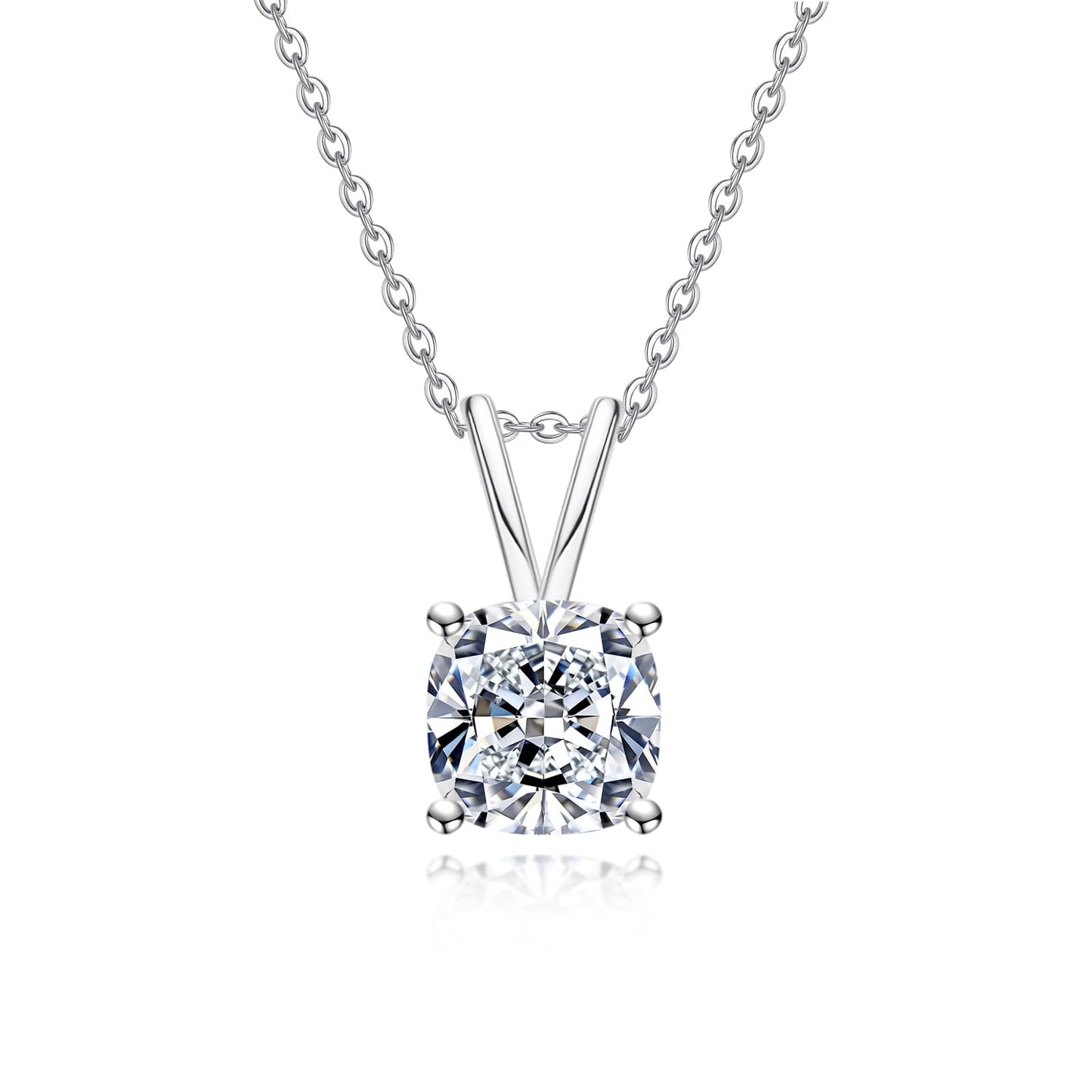 AnuClub Cushion Cut Moissanite Pendant Necklace 2CT D Color VVS1 925 Sterling Silver Everyday Wear Necklace for Women Wife Her with Certificate, 40+2+3cm Adjustable Chain