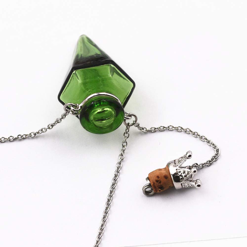 Colored glass Pendant Necklace Aromatherapy Perfume bottle necklace 50cm Stainless steel chain (Pink)