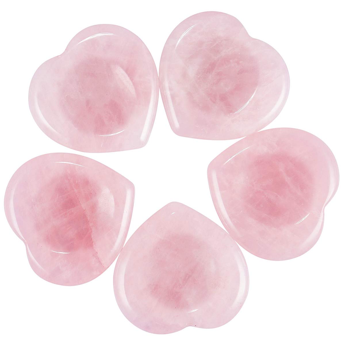 rockcloud Pack of 2 Rose Quartz Crystal Thumb Worry Stone for Anxiety, Healing Crystal Pocket Palm Stone, Heart Shape