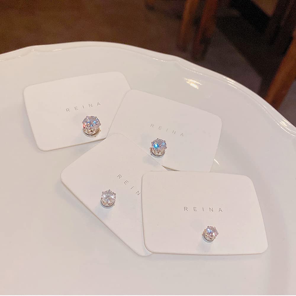 Magnet 6 Prong Set Cubic Zirconia Clip on Fake Stud Earrings for Women Men Cartilage Non Pierced Ear Senstive Ear CZ Crystal Huggie Studs Hypoallergenic Jewelry Gifts Duaghter Bff Birthday (8mm)