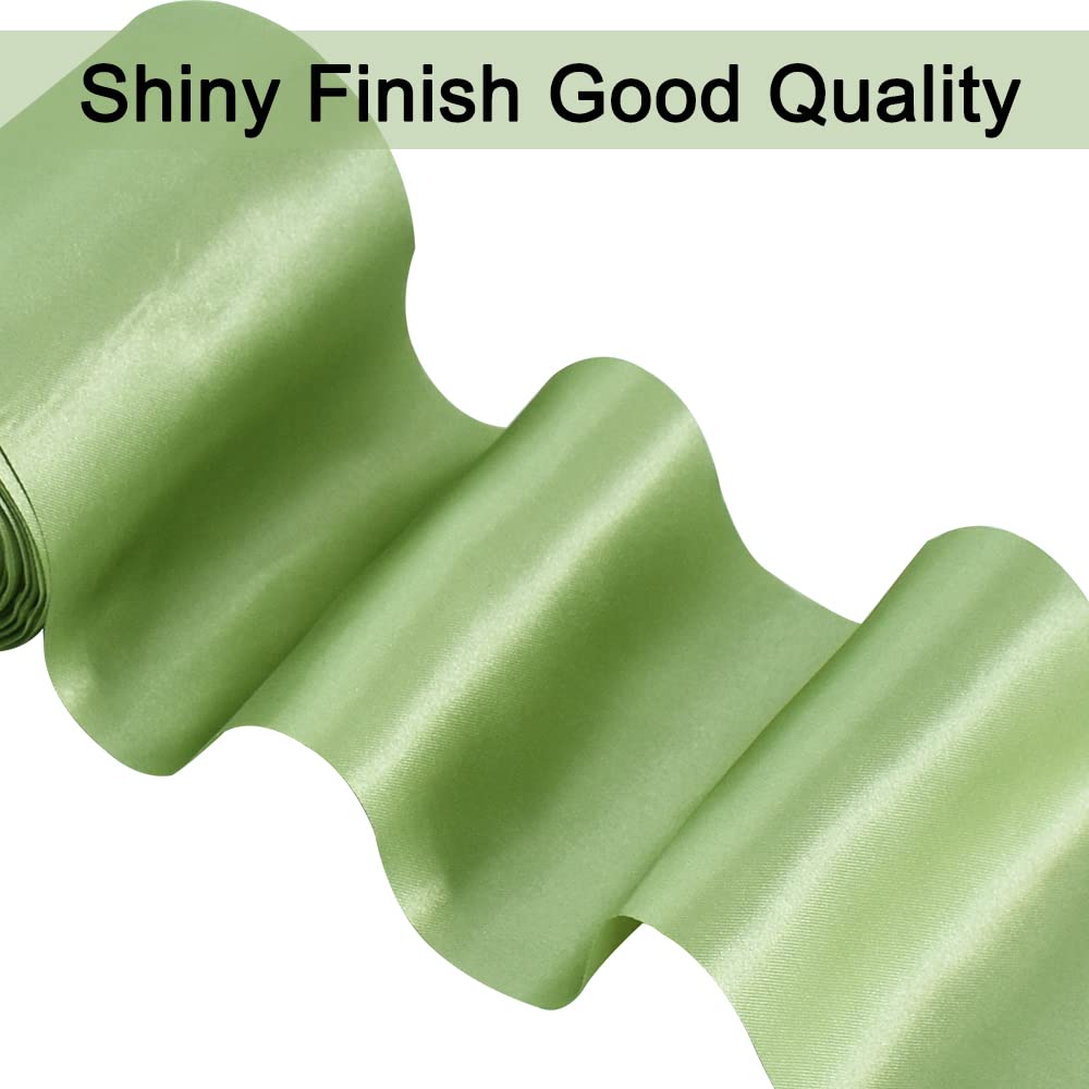 TONIFUL 4 Inch Wide Sage Olive Green Solid Satin Ribbon 22yd Fabric Large Ribbon for Cutting Ceremony Grand Opening Chair Sashes Table Hair Car Bows Floral Craft Sewing Wedding Party Decoration