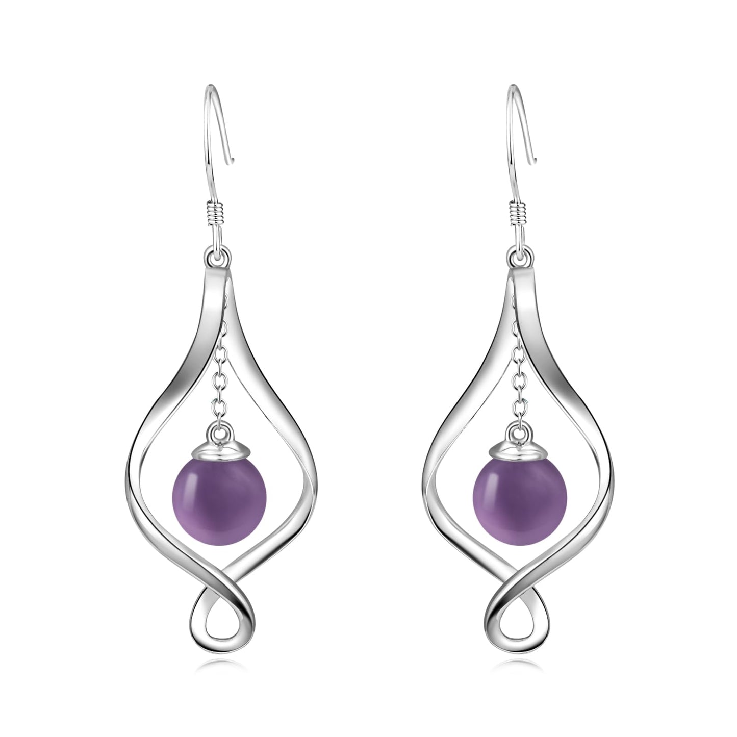 Amethyst Earrings for Women Sterling Silver Twist Amethyst Ball Dangle Earrings Purple Earrings Jewelry Gifts for Women