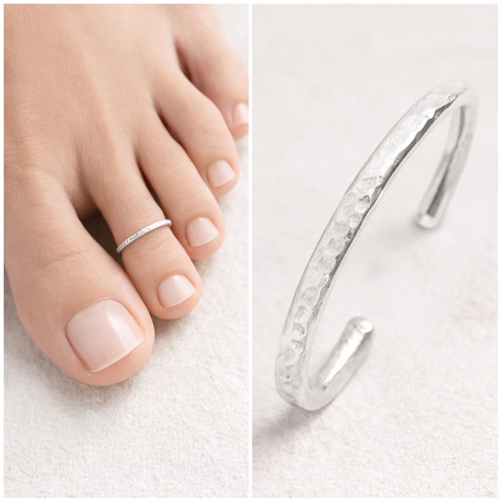 Ellie J Maui 925 Sterling Silver Toe Ring for Women, Adjustable Open Back Toering for Beach, One Size Fits Most, Silver Toe Rings for Women, Comfortable Lightweight Everday Jewelry