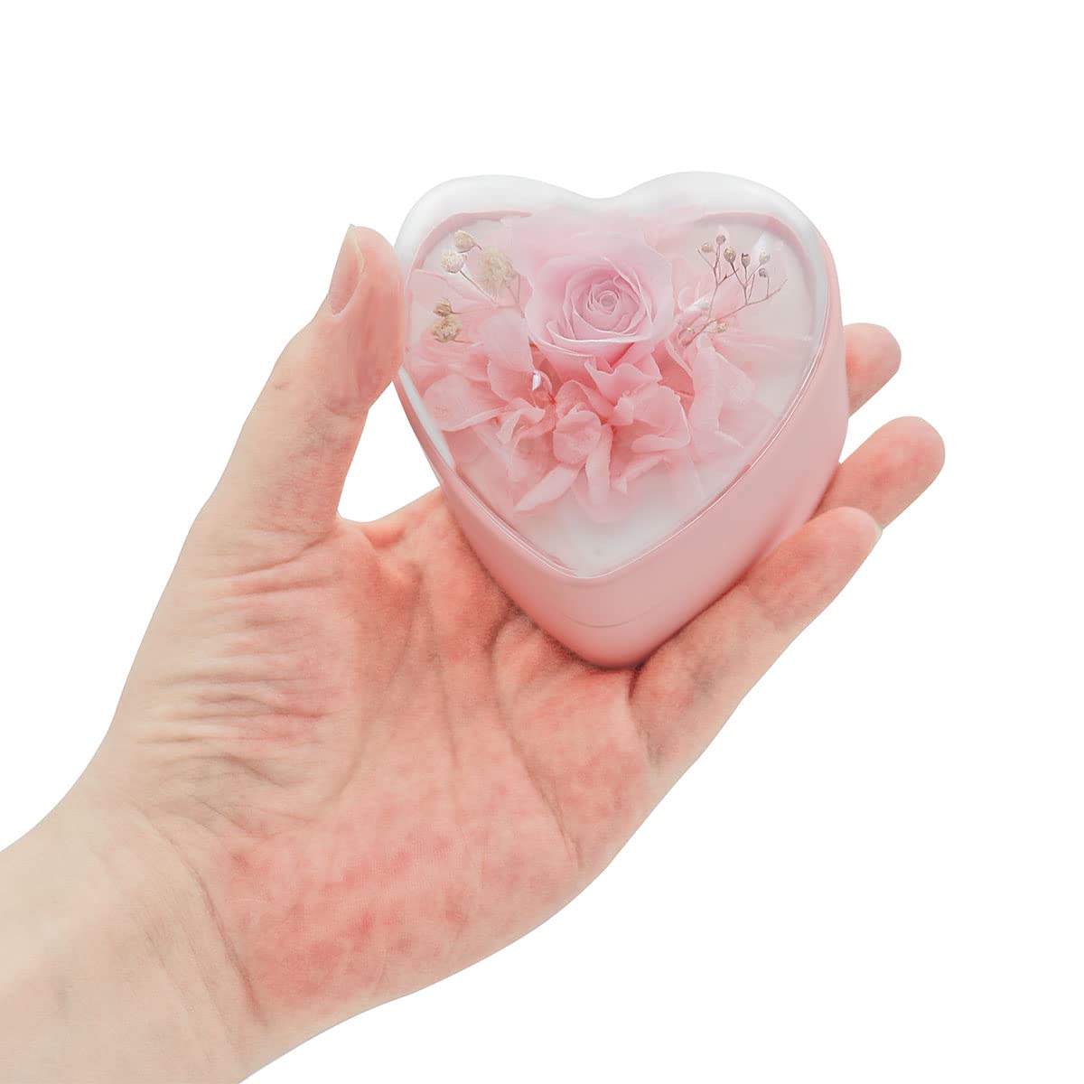 Hsiwto Preserved Flower Rose Ring Box, Heart Shape Velvet Jewelry Box for Valentine's Day Mother's Day Wedding Anniversary Birthday Gift, Pink
