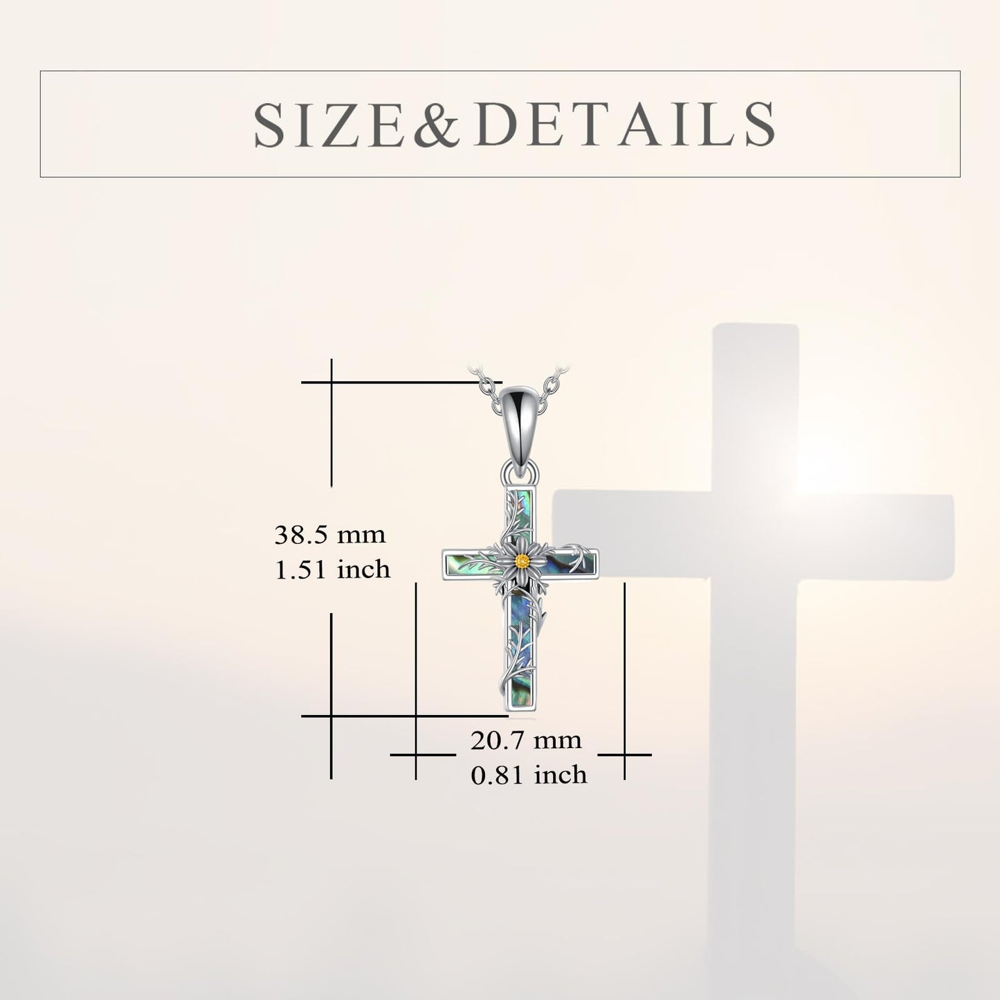 YFN Cosmos Cross Necklace Sterling Silver Flower Cross Pendant Abalone Shell Jewelry Religious Christian Baptism Gifts for Her Women