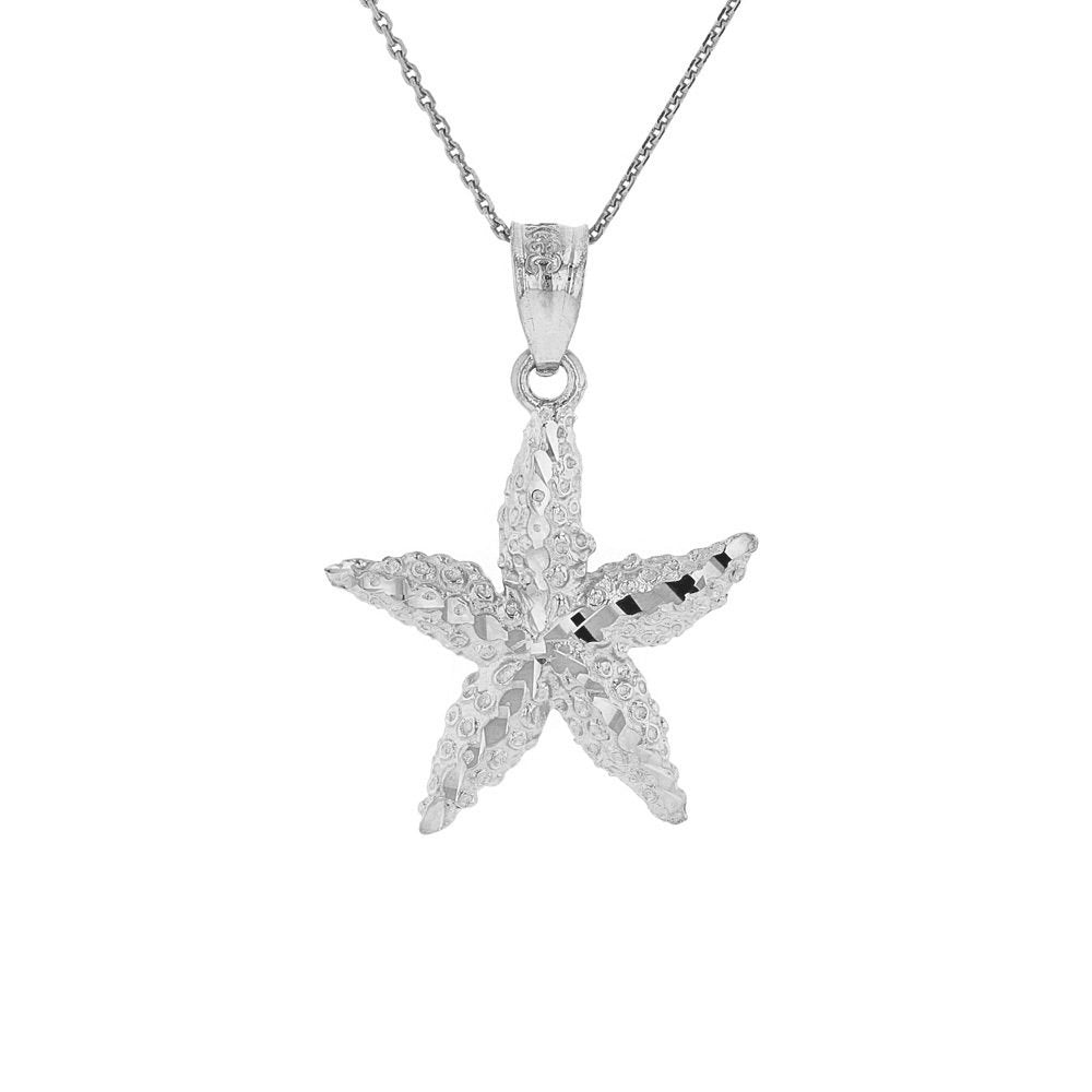 925 Sterling Silver Starfish Sea Star Pendant Necklace, 20"