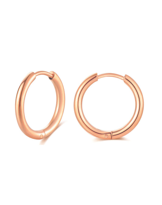 316L Surgical Stainless Steel Huggie Hoop Earrings 8mm Rose Gold Hypoallergenic Earrings Hoop Cartilage Helix Lobes Hinged Sleeper Earrings For Men Women(B04: 8mm Rose Gold(THK 2.0mm))