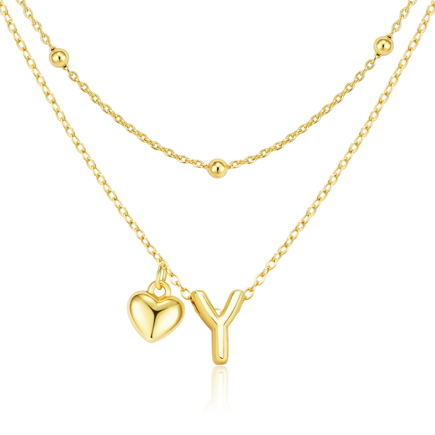 adoyi Gold Heart Initial Necklaces for Women Hers Dainty 14K Gold Plated Heart Initial Necklaces Layered Letter Y Pendant Necklace Stack Birthday Valentines Gifts for Women Jewelry