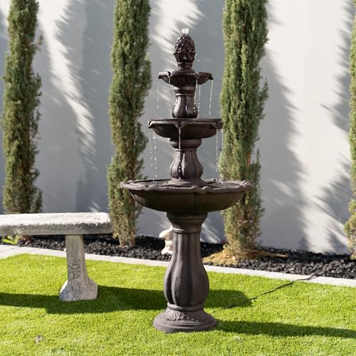 XBrand 51" 3-Tier Outdoor Waterfall Fountain, Weather-Resistant Resin Freestanding Water Feature with Pump, Brown