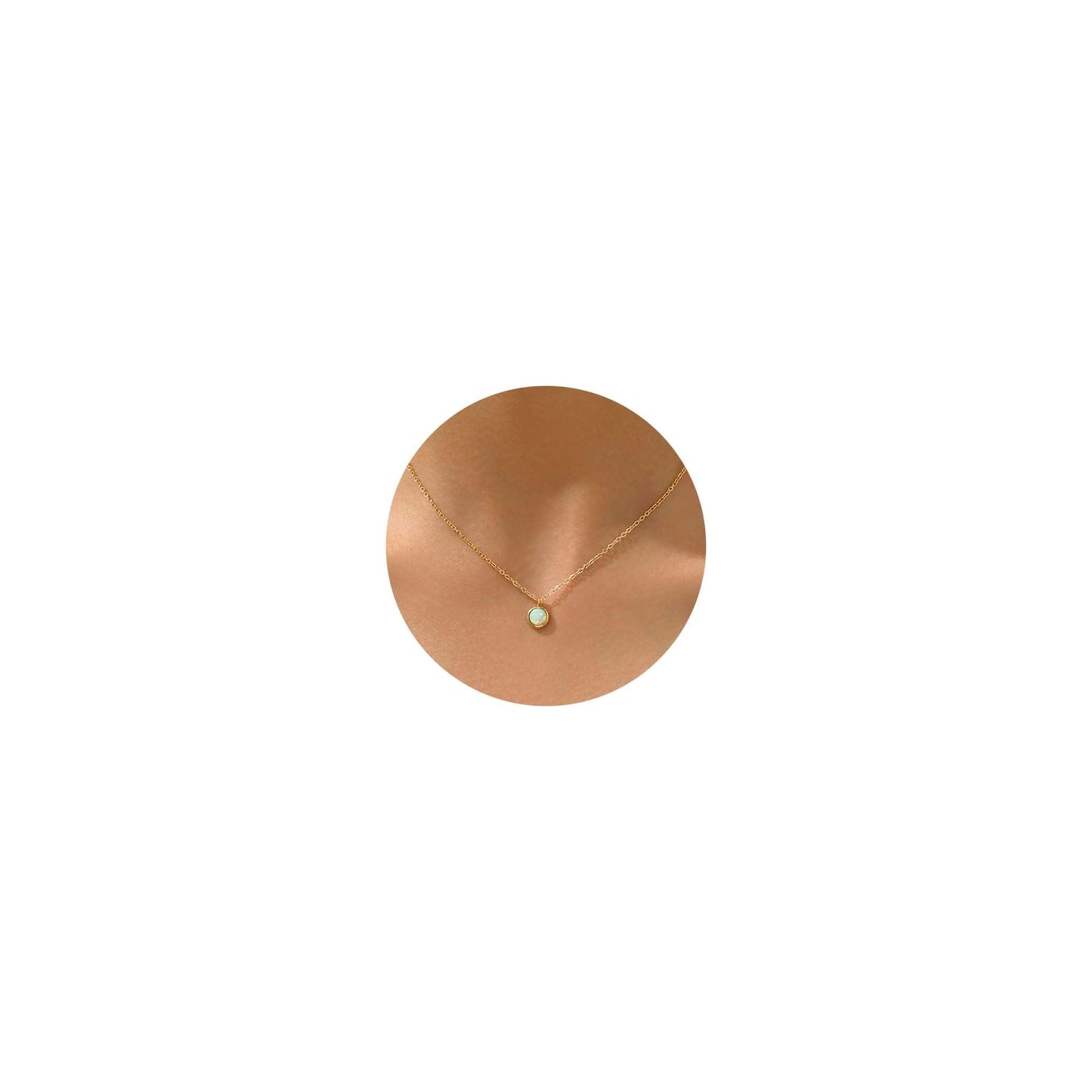 NONAMOIS 18K Gold Plated White Opal Pendant Necklace for Women Stainless Steel Dainty Gold Created Opal Choker Necklace Trendy Non Tarnish Jewelry