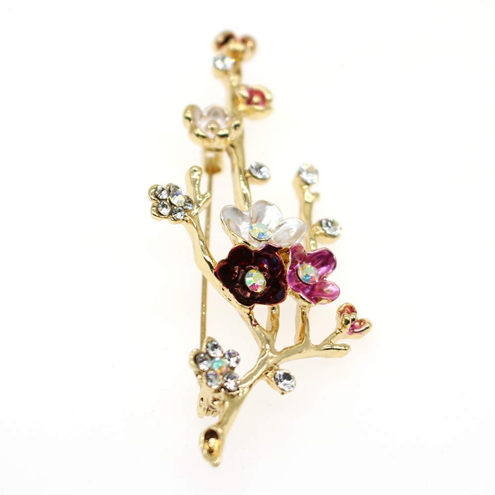 Flower Crystal Brooches Pins Fashion Beautiful Created Rhinestone Floral Brooch Good Idea for Party Dance Wedding Banquet for Elegant Women Girl (Pink enamel brooch)