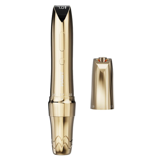 Mast P60 Tattoo Gun Wireless Tattoo Pen Machine, 5 Strokes Length 2.2mm - 3.2mm, 121g/4.2oz Lightweight, Gold Color for Pro Artists