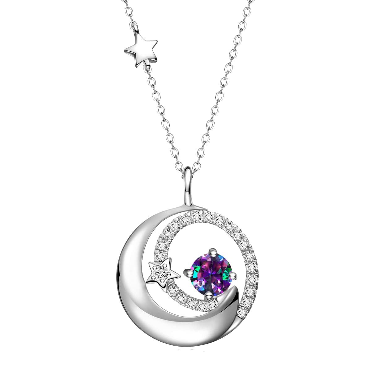 FANCIME Alexandrite Necklace 925 Sterling Silver June Birthstone Moon Star Pendant Fine Jewelry Birthday Anniversary Mothers Day Gifts for Mom Women Daughter