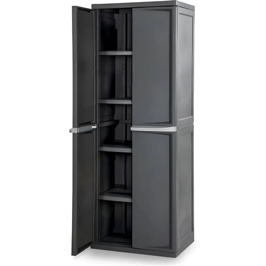 CHOCHNG 4 Shelf Cabinet, Lockable Utility Storage w/Adjustable Shelves, Gray