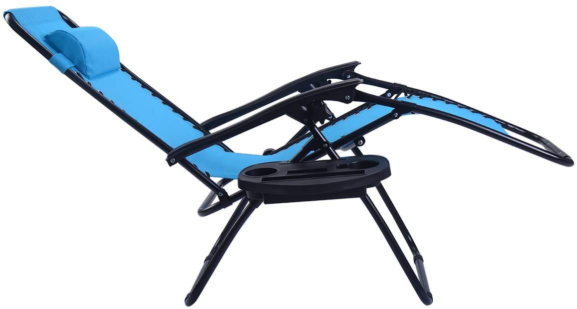 Topment Outdoor Zero Gravity Lounge Chair with Pillow & Utility Tray, Folding Patio Lawn Beach Recliner(Blue)