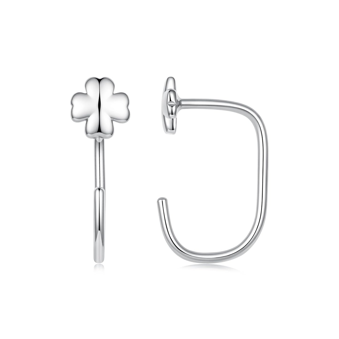 BISAER 925 Sterling Silver Heart Star Small Hoop Earrings, Hypoallergenic Backless Earrings Cartilage Earrings for Women, Dainty Sleeper Earrings with No Back Half Hoop Earrings Jewelry Gift for Her (Clover)