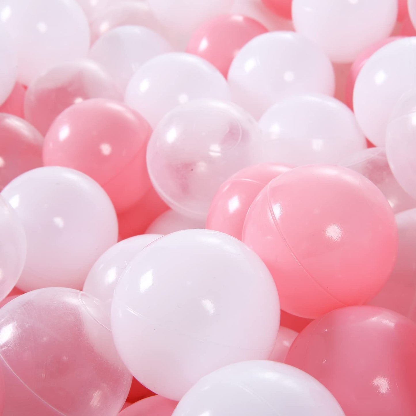 Heopeis Balls for Ball Pit, 100 pcs 2.2 Inches Thicken Soft Plastic Balls for Ball Pool, Crush Proof Ball Pit Balls BPA Phthalate Free Baby Toddler Toy Ball with 3 Color Pink White and Clear
