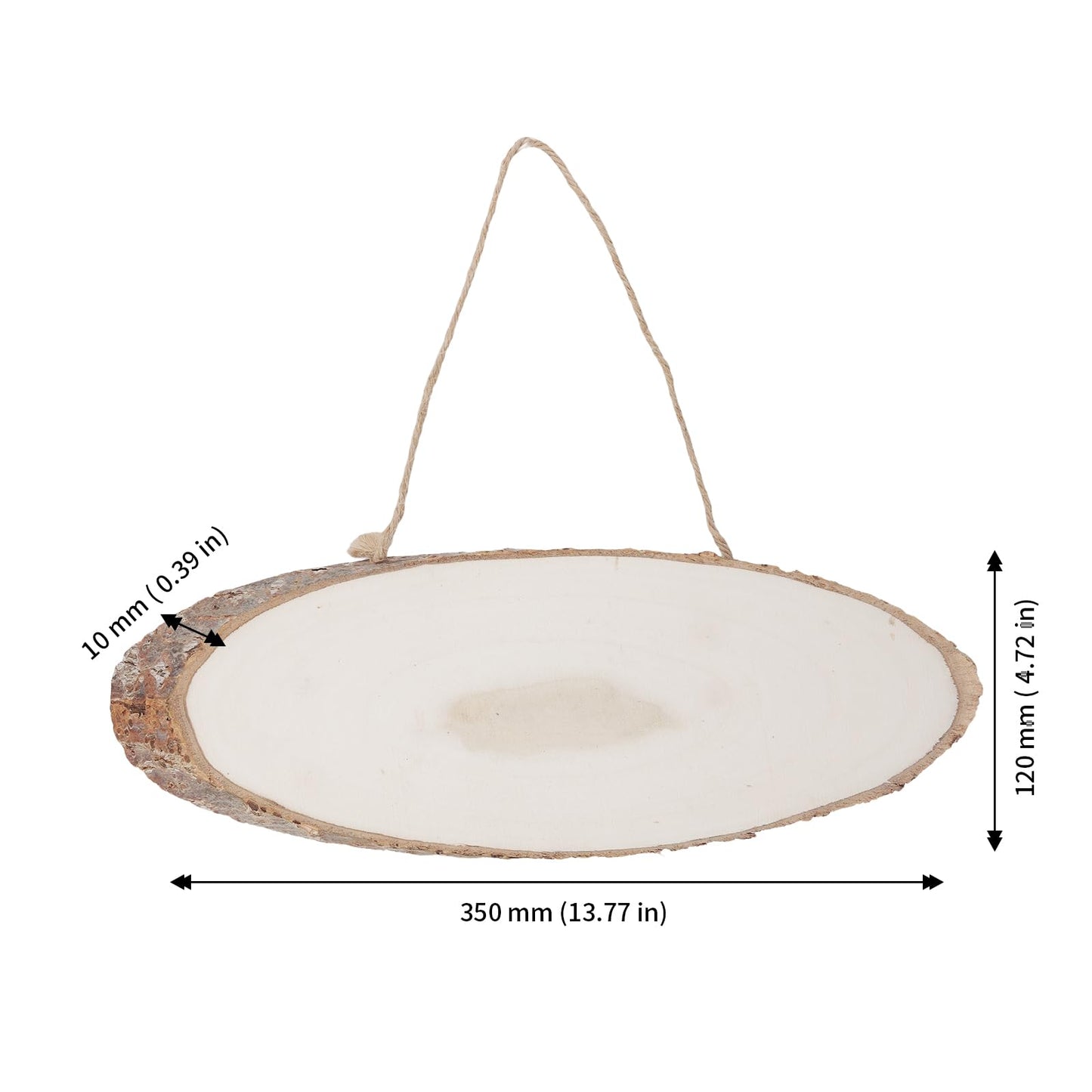 JAPCHET 10 PCS 13.8" L x 4.7" W Oval Wood Slices, Unfinished Wooden Slices with Small Eye Rings and Hanger Ropes, Natural Wood Oval Plaque Signs for Crafts Painting DIY Wedding