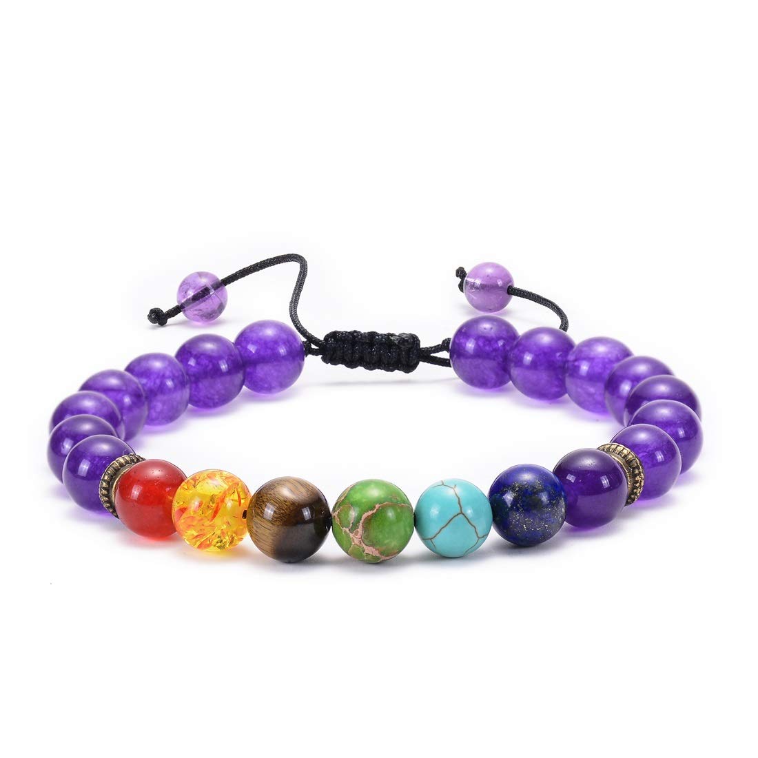 GelConnie Bead Chakra Bracelet 7 Chakras Healing Crystals Bracelet Natural Amethyst Braided Rope Bracelets Energy Balance Yoga Stone Bracelets Meditation Relax Anxiety Bangle for Women, Men