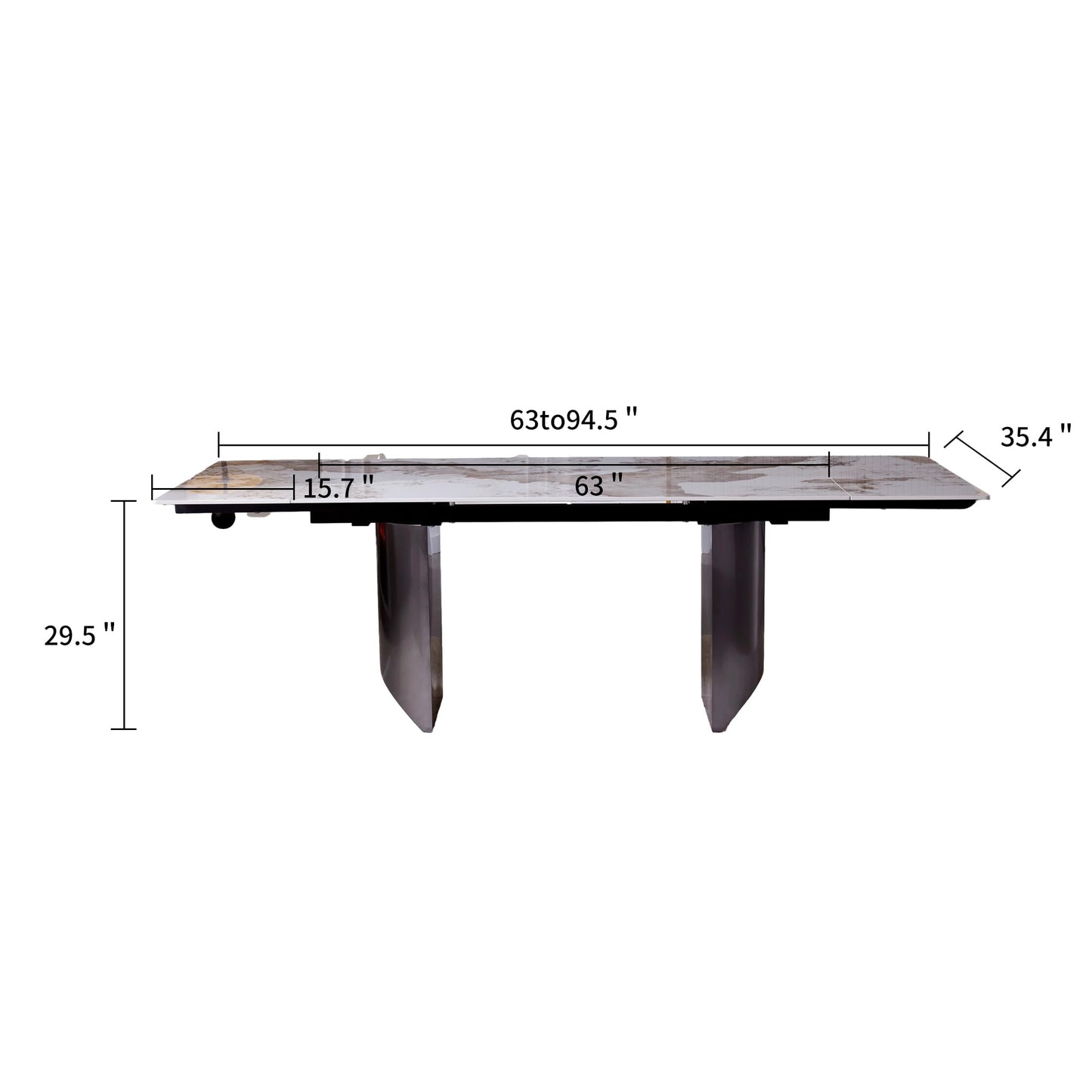 Extendable Dining Table Set for 4-10, Modern Dining Room Table with Black Carbon Steel Base, Rectangular Sintered Stone Top Dinner Table, 63''-94.4'' Folding Kitchen Table (Dining Table Only)