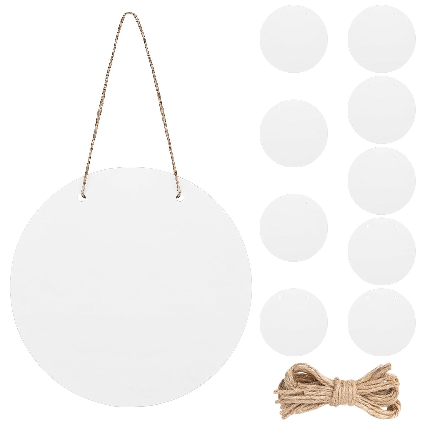 10 Pcs Sublimation Door Hanger Blanks - 12 Inch Round Unfinished MDF Wood Sign Blanks for Heat Press, White Wall Hanging Ornaments with Rope for DIY Decoration