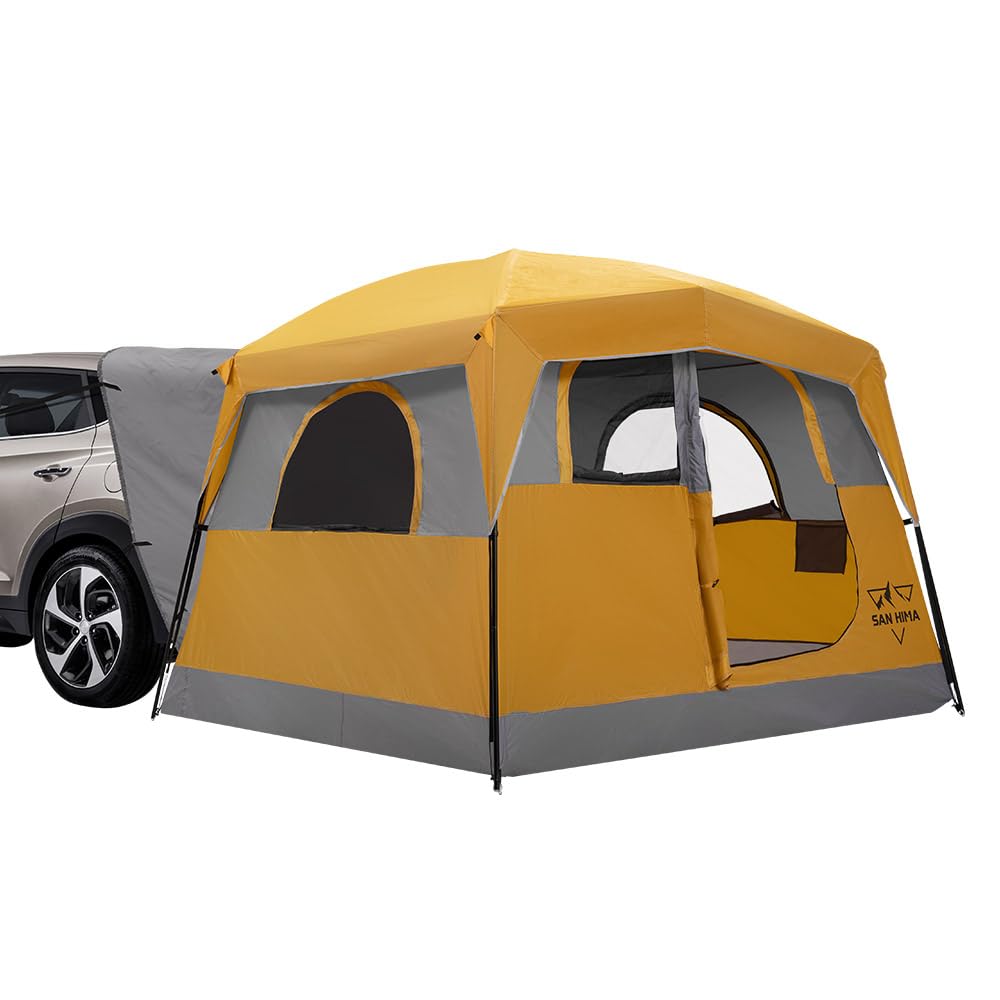SanHima SUV Tent for Camping with Rainfly - 2 Door Design Waterproof PU3000mm Double Layer SUV Tailgate Tent for Van Jeep CUV Model Y, 10'L x 9'W x 6.6'H, Up to 6 Person, Orange & Gray