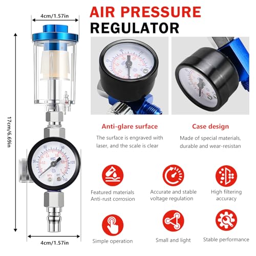 LVLP Air Spray Gun with 1.3/1.7/2.0mm Nozzles & Air Compressor Regulator, Premium Paint Gun Sprayer with 10pcs 600cc Mixing Cups, Automotive Paint Gun for House Painting, Car, Furniture, Fence