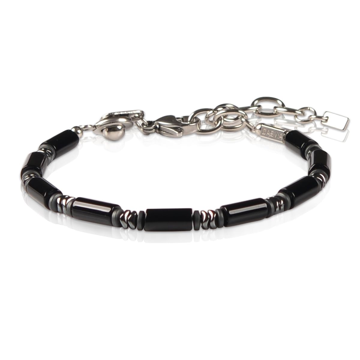 Casvia Midnight Fusion Men's Beaded Bracelet, Handcrafted Black Onyx & Hematite, Adjustable Dual-Clasp 6.89–8.8 Inches, Stackable Daily Wear, Birthday Gift for Men Dad Boyfriend