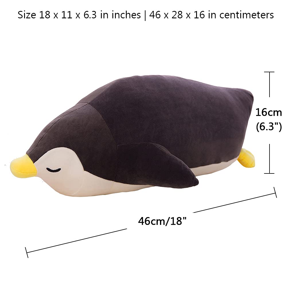MMTTAO Stuffed Penguin Animal Plush Toy 18 Inch Black Sleeping Penguin Stuff Soft Kawaii Plushies Cute Dolls Collection Huggable Pillow Cushion Room Decor Gifts for Kids Children Boys Girls, 18Inches
