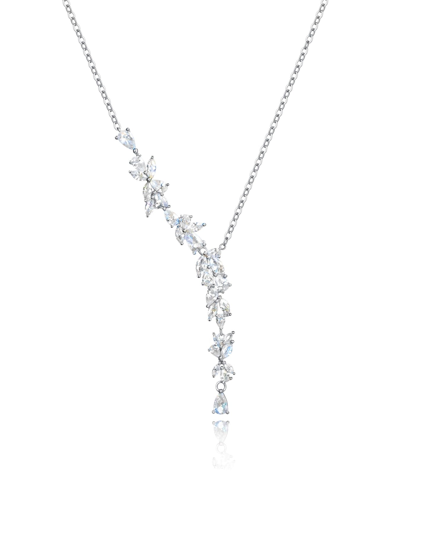 FANCIME Wisteria Reverie Necklace for Women Sterling Silver White Gold Plated Simulated Diamond Flower Drop Y Necklace Fine Jewelry Wedding Birthday Anniversary Graduation Mothers Day Gifts for Wife Women Bride Her