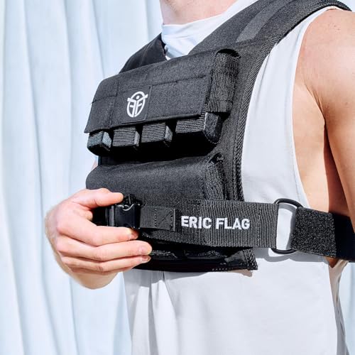 ERIC FLAG 40 lb Weighted Vest for Men & Women - Adjustable 0-40 lb with 16 Iron Weight, Heavy-Duty for Calisthenics, Running and Walking - Compact 1000D Oxford - Weighted Vest with Removable Weights