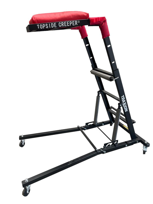 Traxion New 3-107 Quality Economy Topside Creeper Black with expanded Metal Steps and Velcro Stomach Pads with Tool Loops