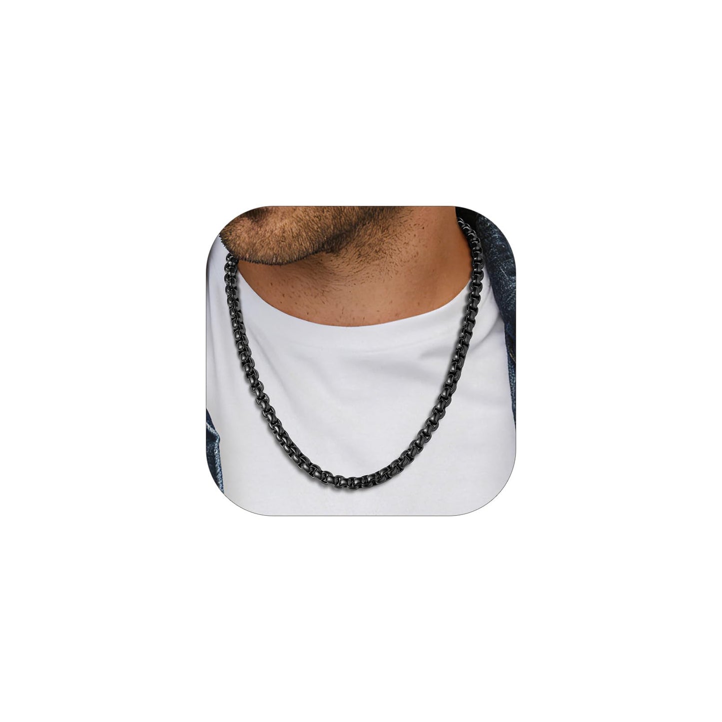 PROSTEEL Mens Chain Necklace, Squre Rolo Link Chains Black Chunky Stainless Steel Necklace 8mm Waterproof & Durable Men and Women Jewelry with Gift Box 30in