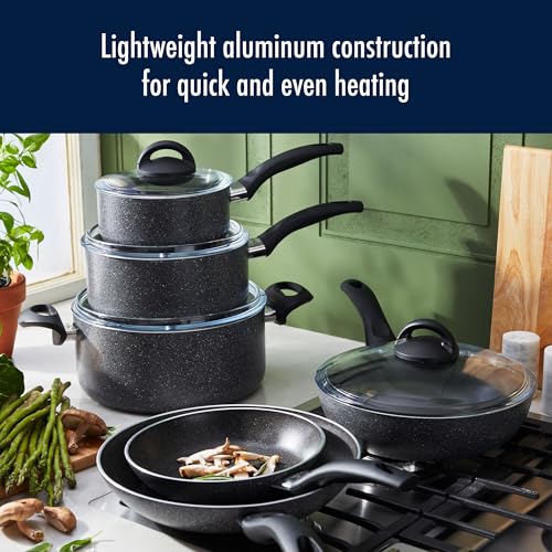 Henckels Everlift Granite 10-Piece Nonstick cookware set, Made in Italy, durable 3-layer granite-hued nonstick coating from recycled materials, Oven safe to 400°F, Dishwasher safe