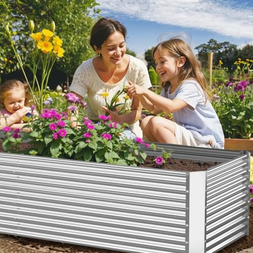 CATMANOR 2 Pack Tall 8x3FT Corrugated Galvanized Steel Raised Garden Bed Outdoor, Metal Above Ground Garden Bed for Vegetables and Flowers, Rectangle Raised Beds for Gardening-8x3x1.5FT
