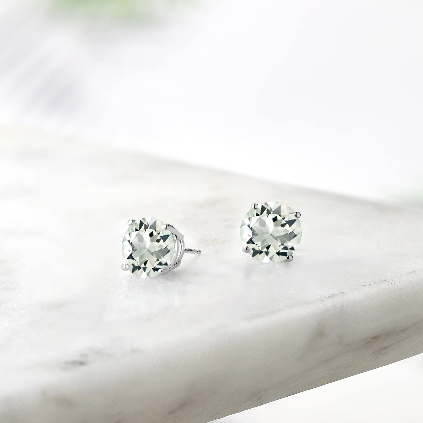 Gem Stone King 2-4 Cttw Round Gemstone Birthstone Stud Earrings For Women Men | 925 Sterling Silver | Round 7MM | Fine Jewelry Gifts for Women Her Mom Wife Men | Prasiolite