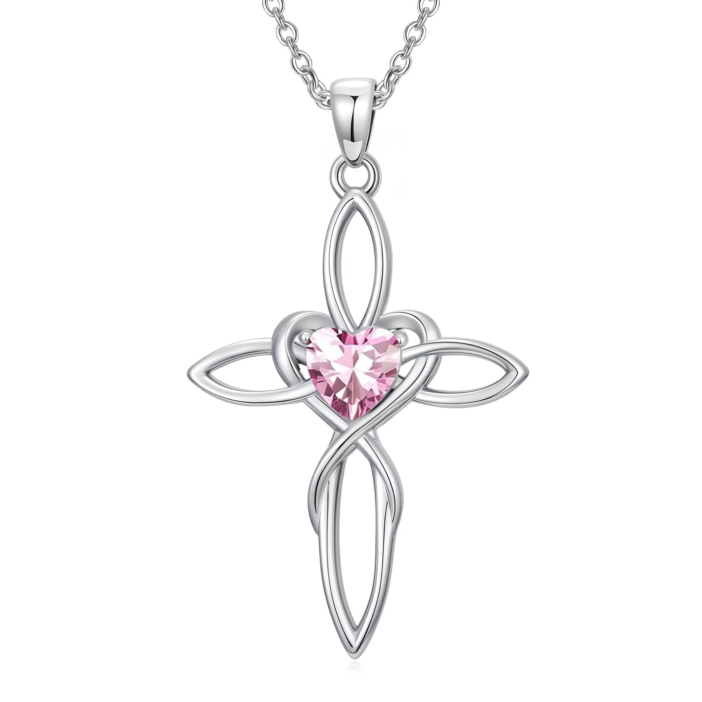 POIUY Celtic Knot Cross Birthstone Necklace for Women Irish Infinity Heart Pendant Cross Jewelry Anniversary Valentines Birthday Baptism Mothers Day Gifts for Mom Wife Her